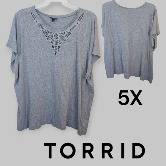 Torrid Classic Fit Cotton Modal Crochet Neck Blouse Tee Womens 5X - Picture 1 of 15